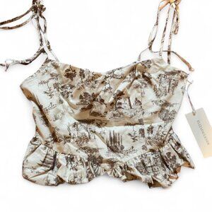 NWT plus-size Eliza Faulkner candy corset tank patterned brown/white tie back